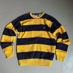 Tommy Hilfiger Men's Yellow and Blue Striped Knit Sweater